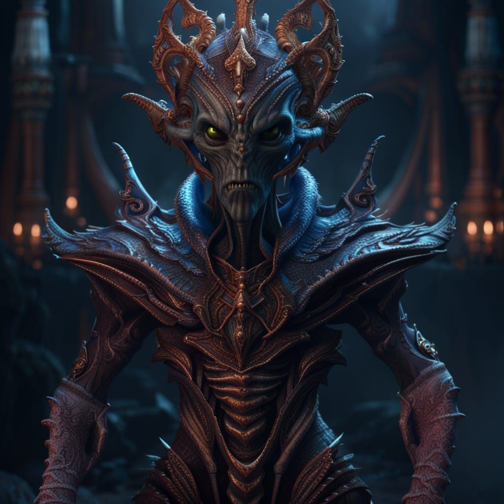 Alien as Medieval King: Detailed Fantasy Art