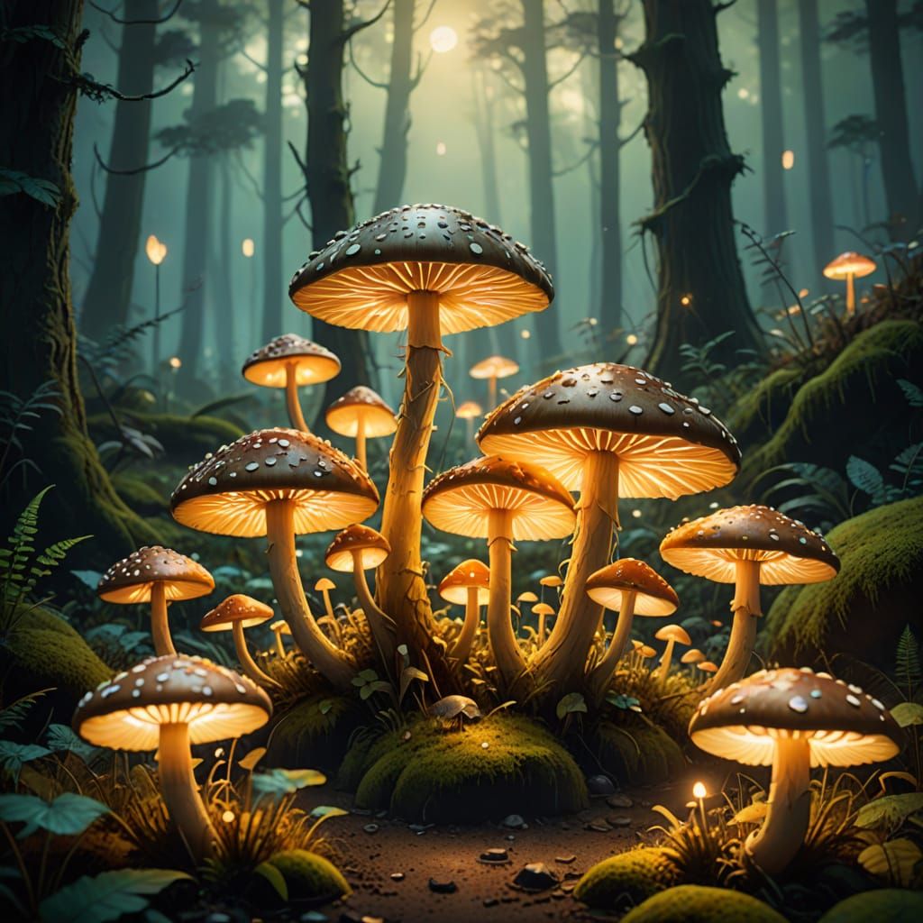 Glowing Mushrooms in a Whimsical Forest