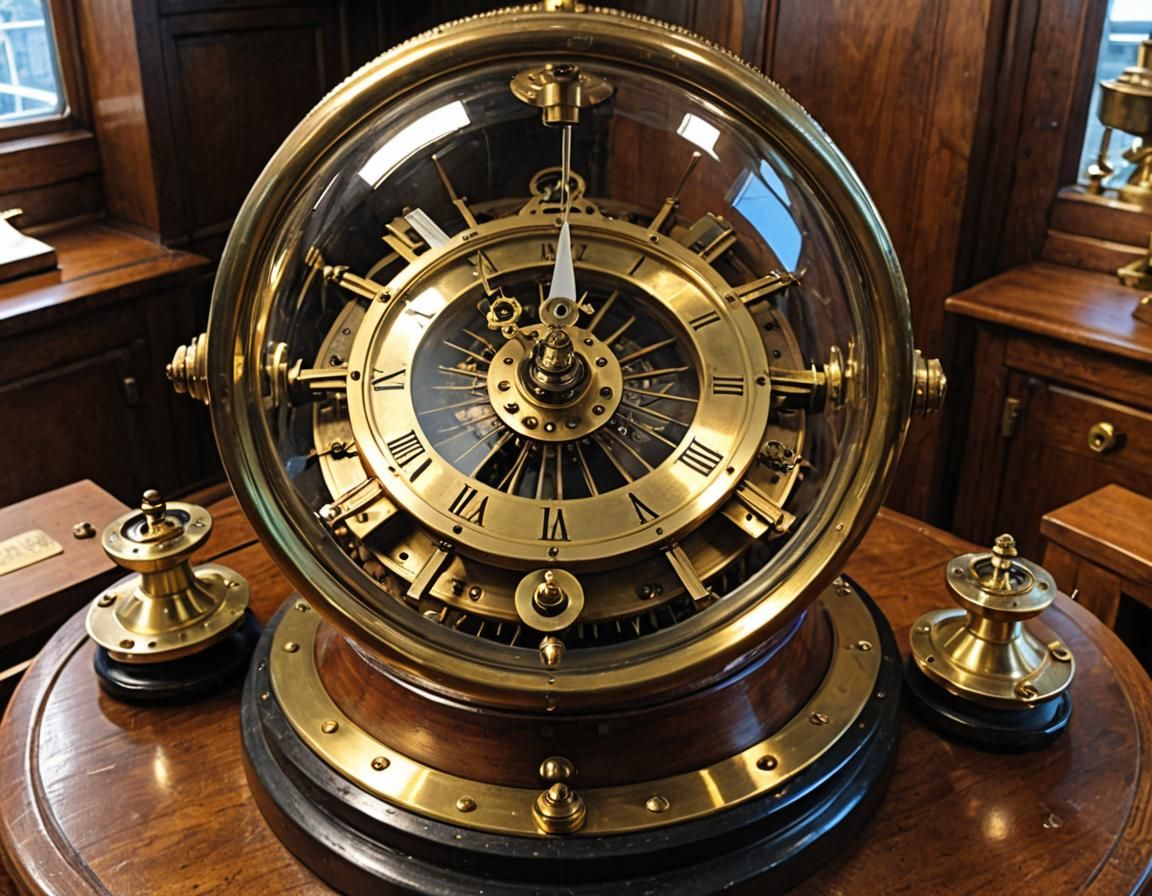 Harrison Clock in Captain's Cabin, 1700s Sailing Ship