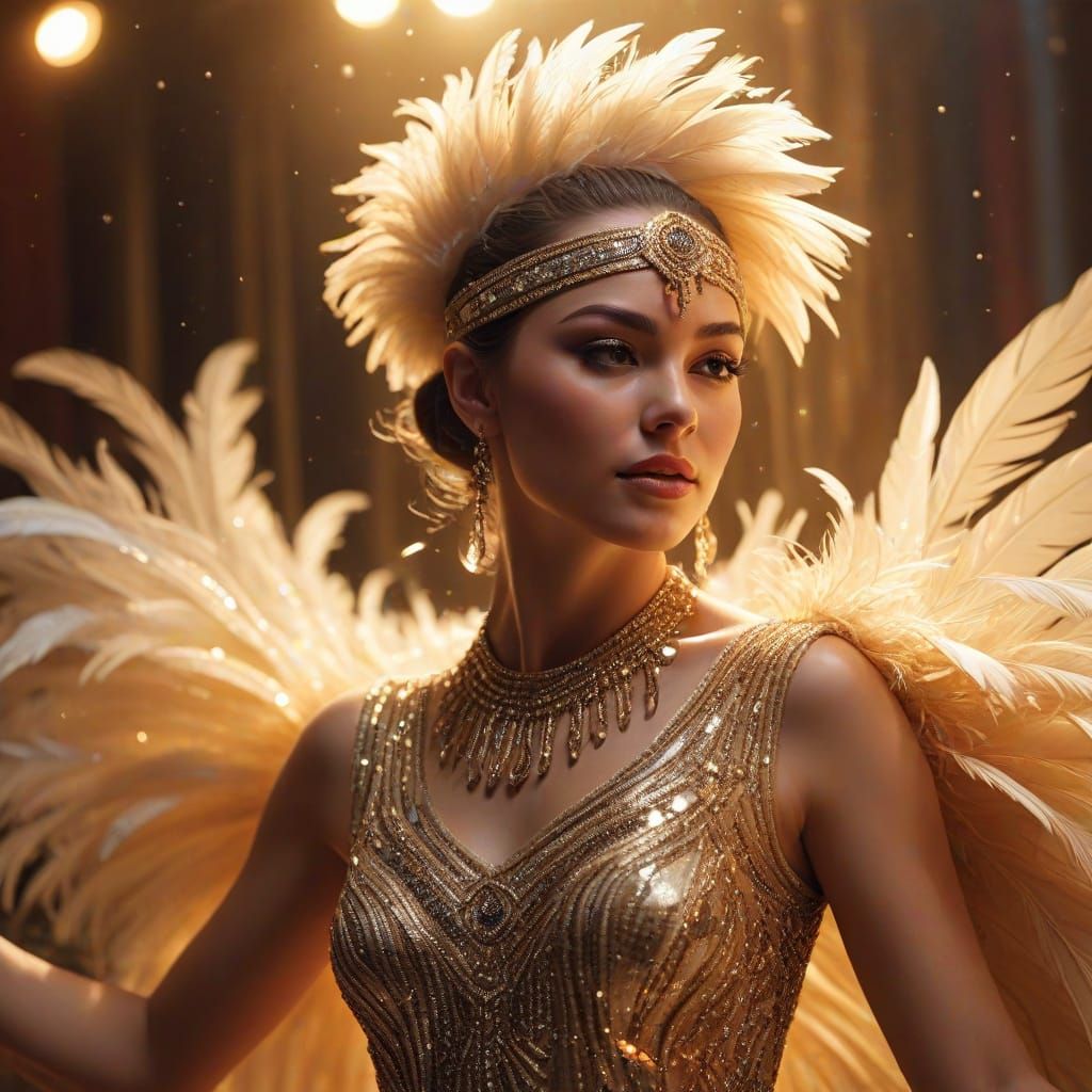 Art Deco Cabaret Dancer in Feathers and Sequins
