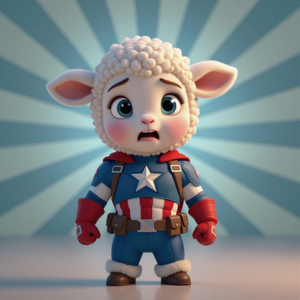 Worried Lamb as Captain America in 3D Style