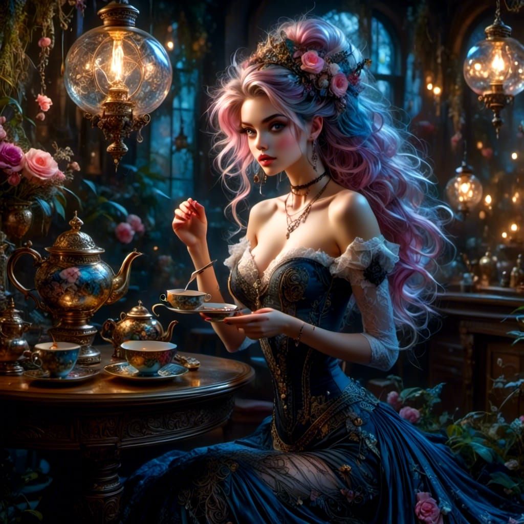 Magical Fairy Drinking Tea in Ethereal Fantasy
