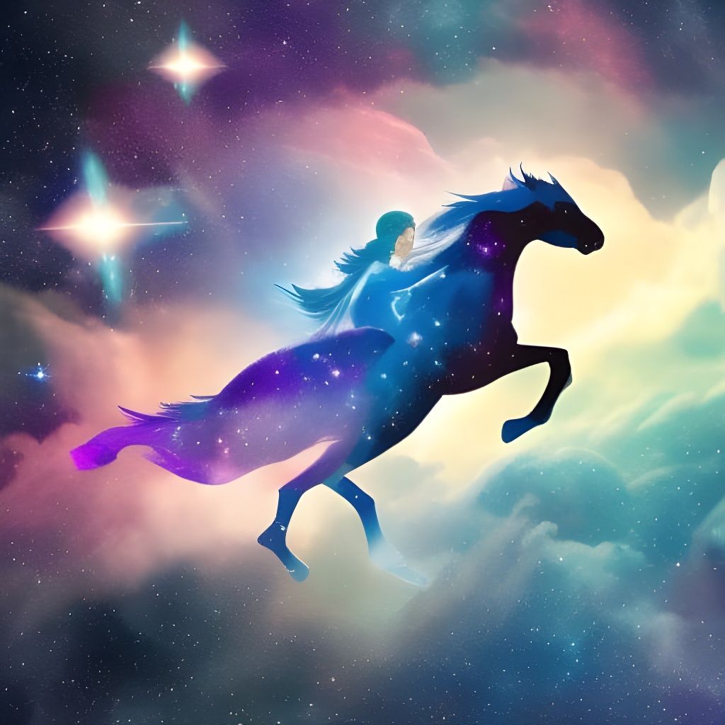 Astronaut on Pegasus Soaring Through Galaxy