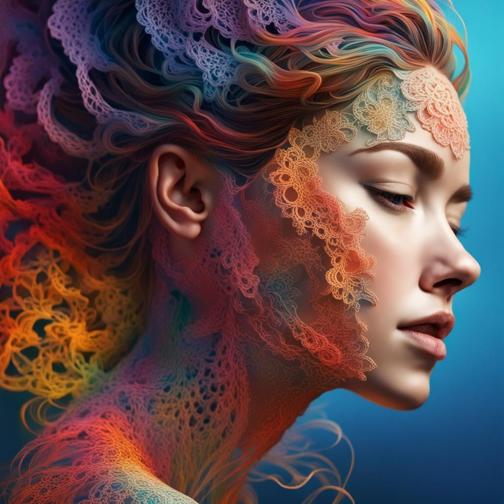 Colorful Lace Face in Hyperrealistic Splash Art