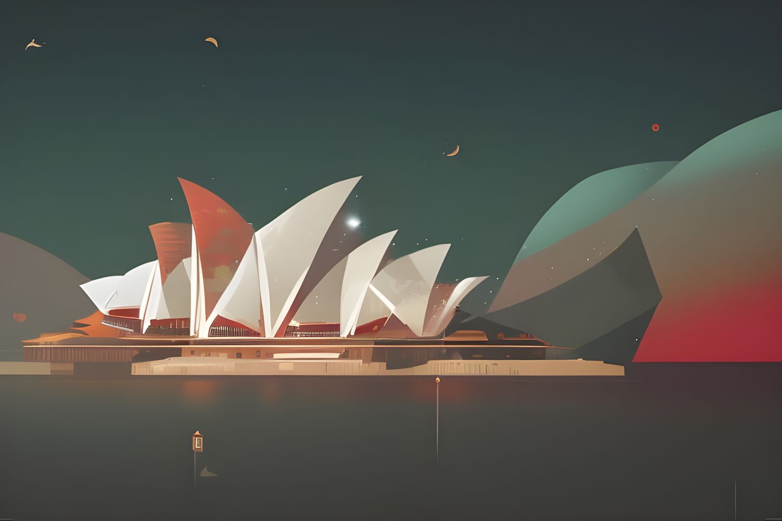 Opera House: Vintage Magic Poster in Gouache