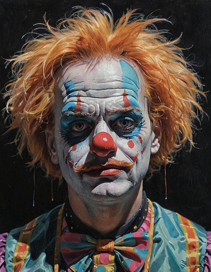 Sad Clown on Black Velvet in Post-Impressionism Style