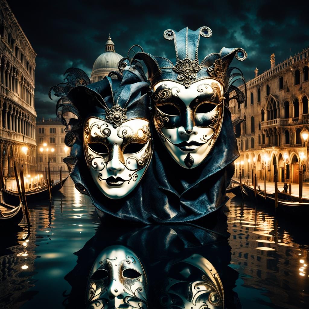 Venetian Masks at Secret Party in Splash Art Style