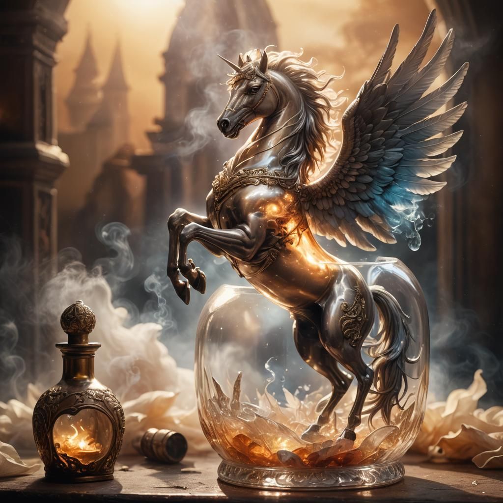 Pegasus Trapped in Mystical Glass Bottle