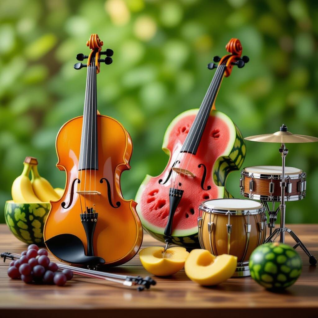 Hyperrealistic Fruit Musical Instruments Photographed