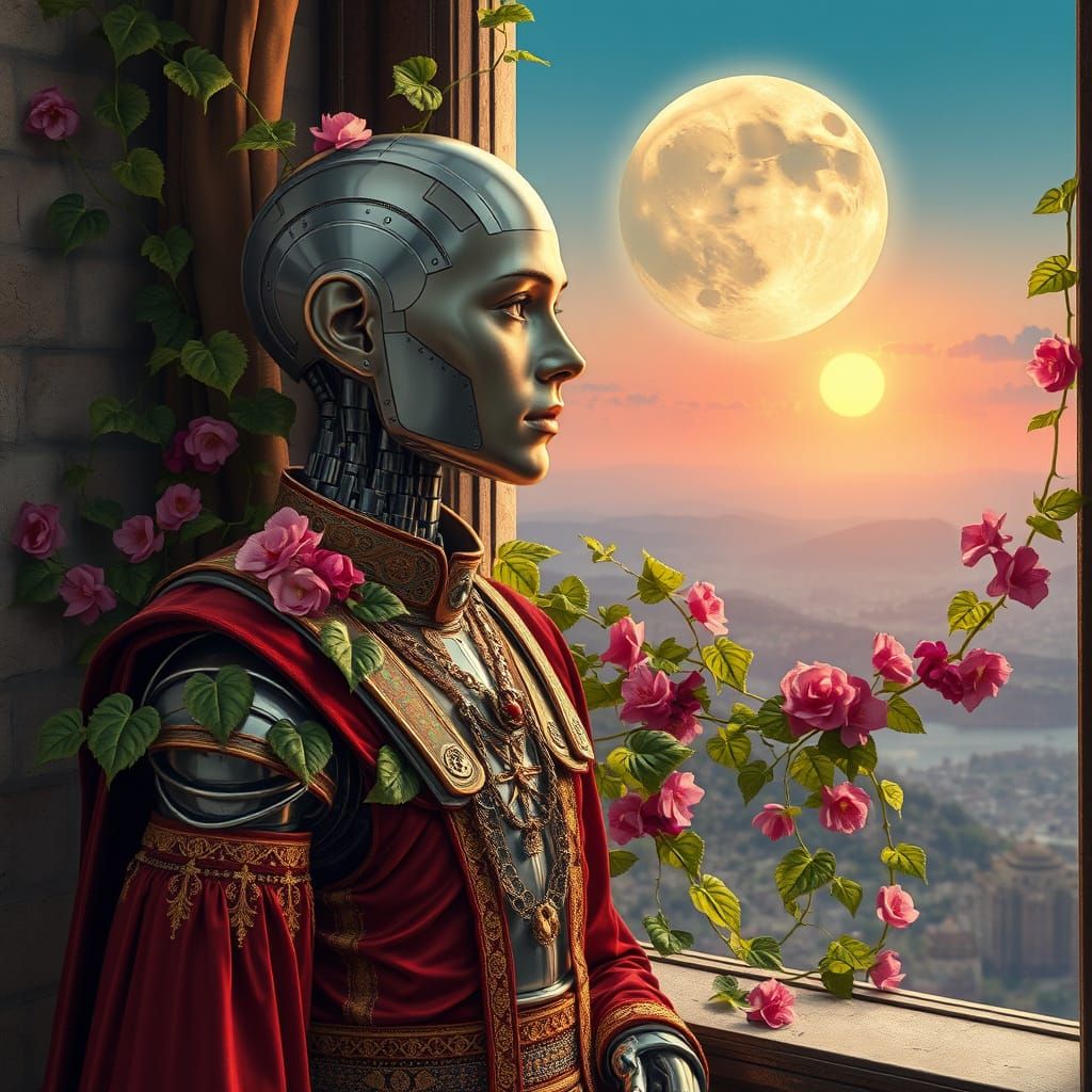 Android Royalty Stands Amidst Celestial Wonder