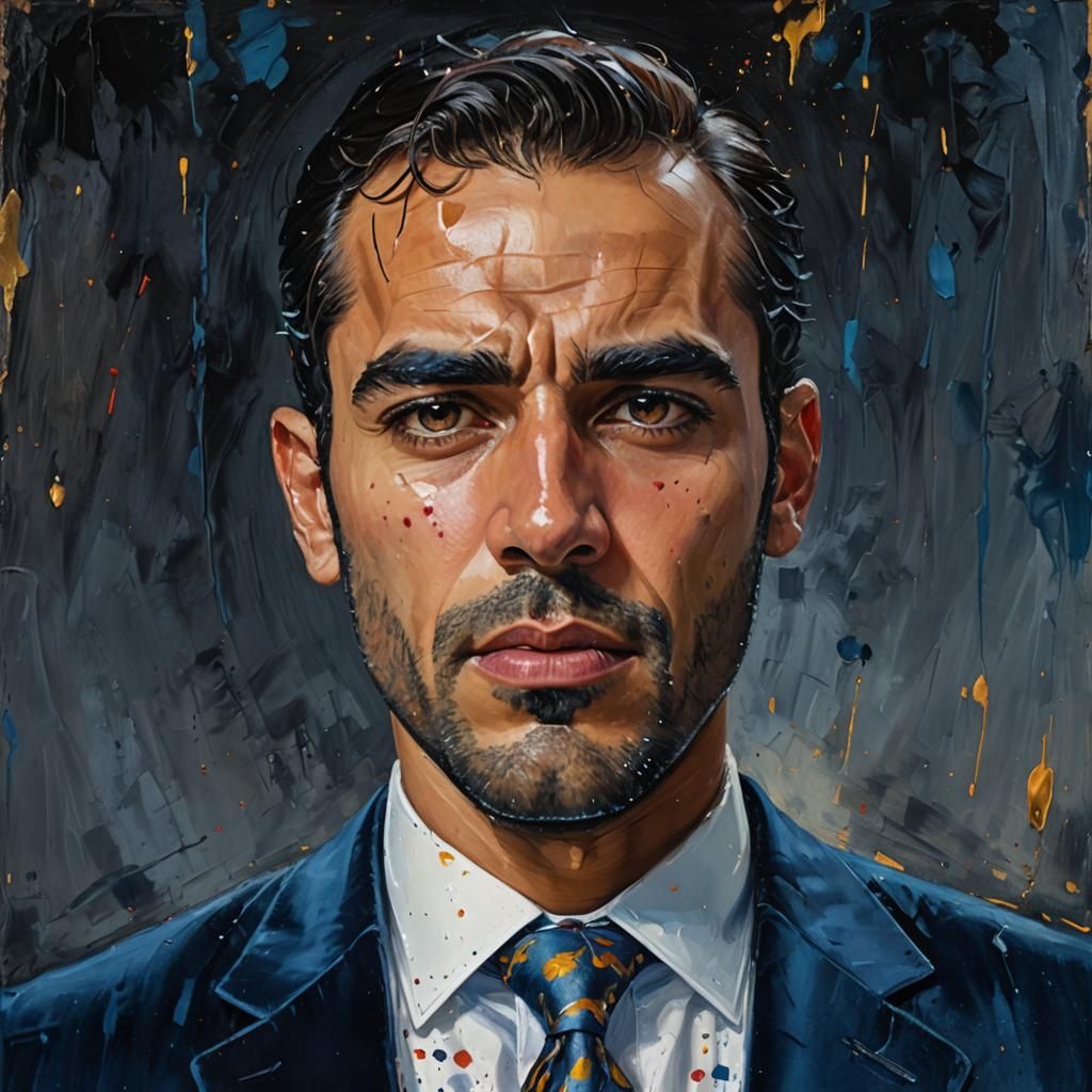 Furious Arab Man in Blue Velvet Suit: Neo-Impressionism
