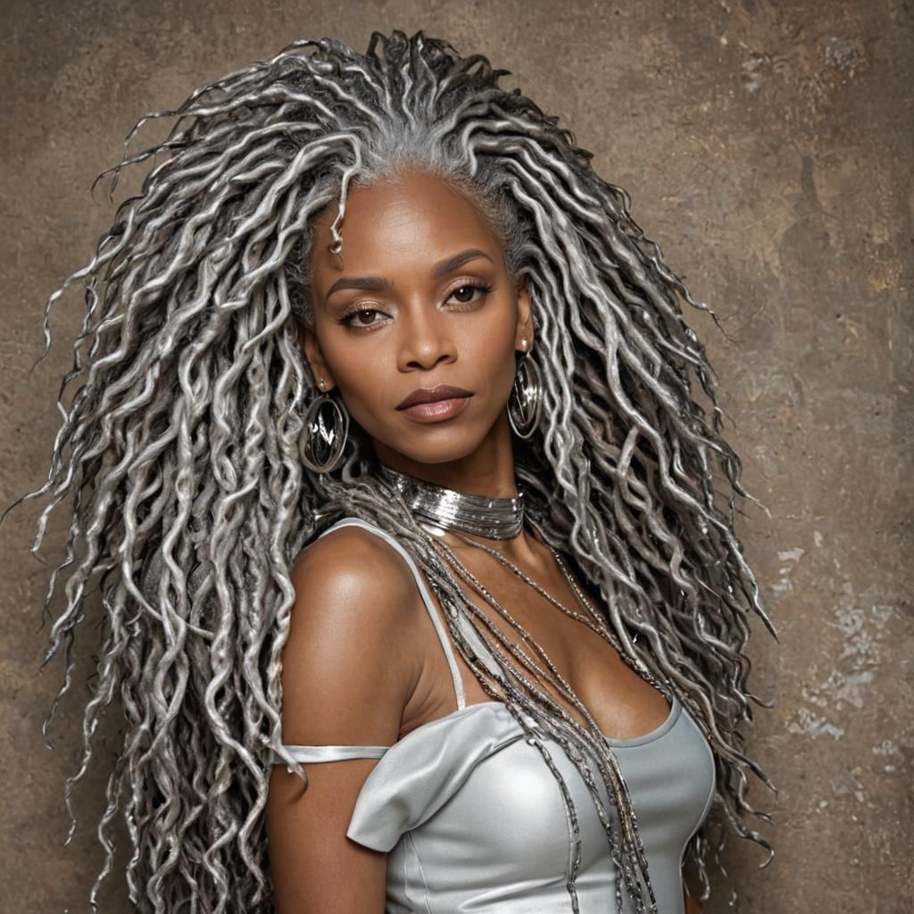 Afrofuturist Art: Woman with Silver Locs in Beehive