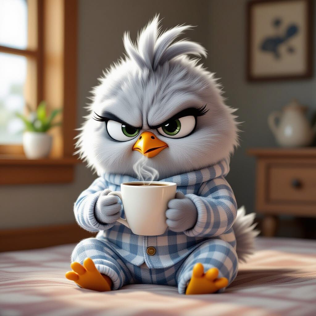 Grumpy Chicken in Pajamas: Pixar-Style 3D Cartoon