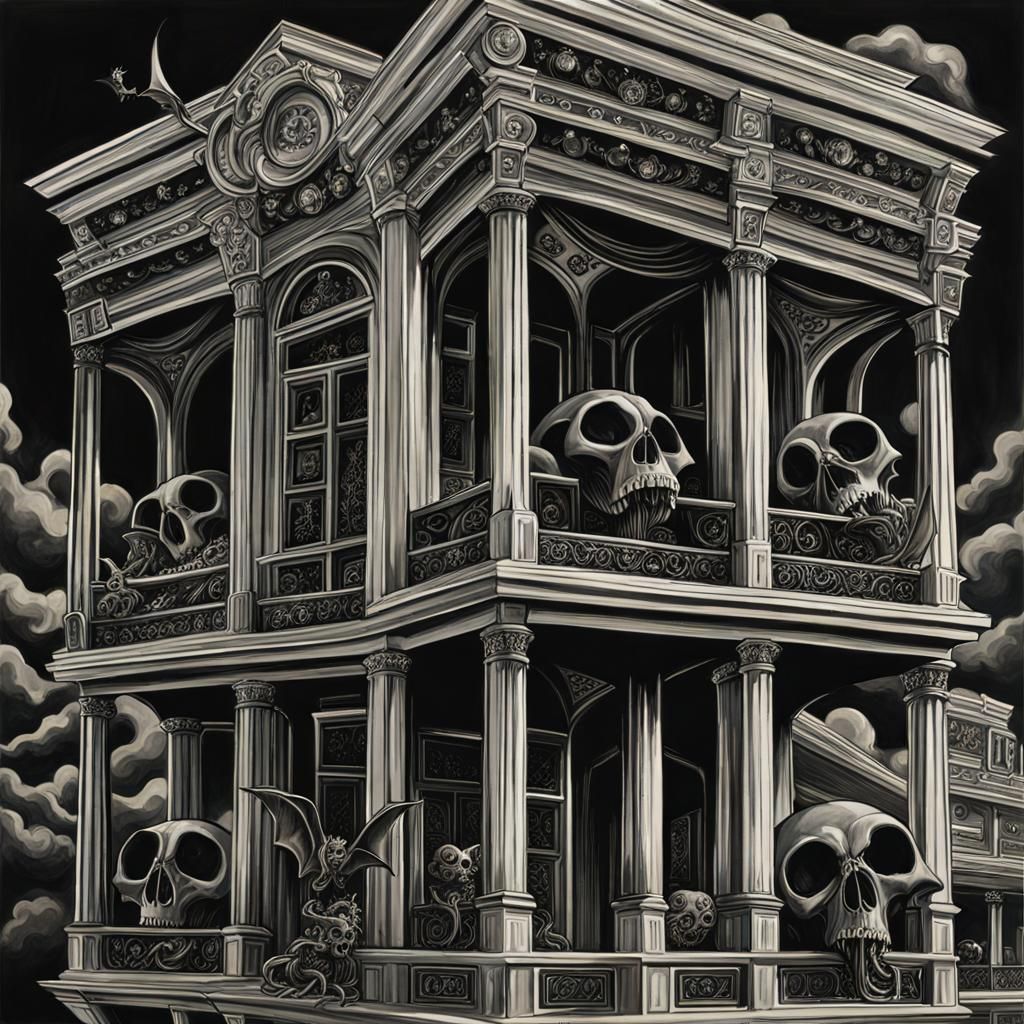 Biopunk Bone Structures with Demons in a Dystopian Sky