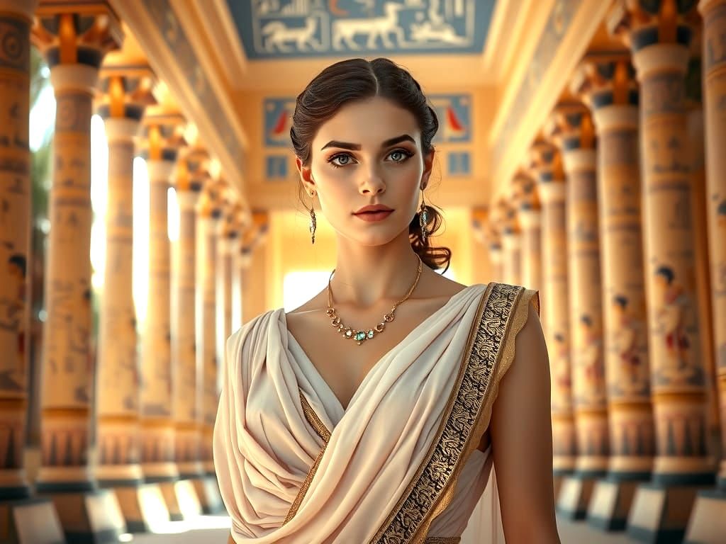 Greek Queen in Traditional Attire, Hyper-Realistic Portrait