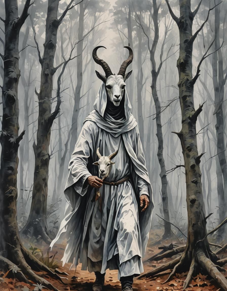 Smokey Haunted Forest with Goat Mask Cultist