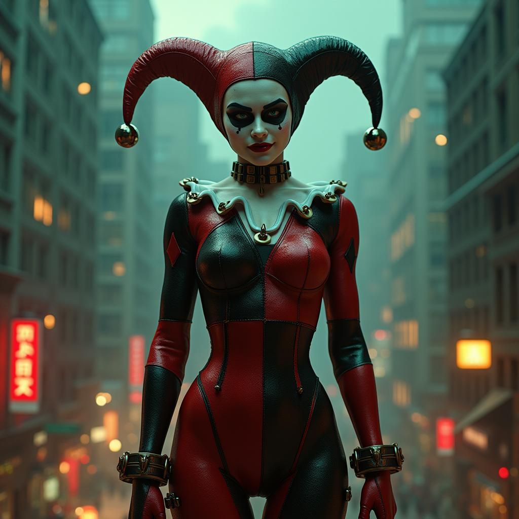 Harley Quinn in Dreamlike Gotham Cityscape