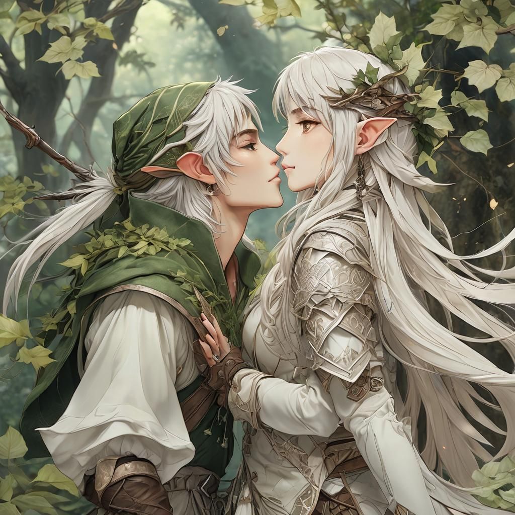 Elf Archer Girl Kissing Elf Boy
