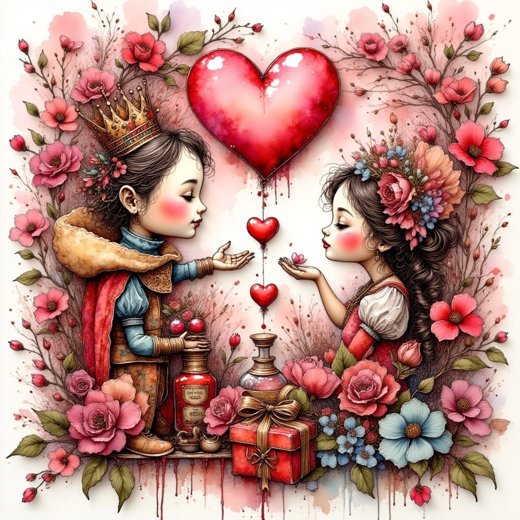 King of Hearts Gives Queen a Gift Box in Quilled Paper Art