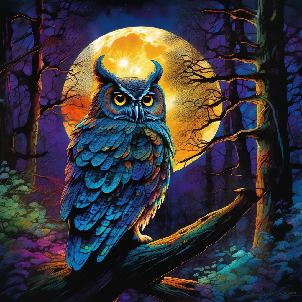 Eerie Owl in Moonlit Woods Concept Art