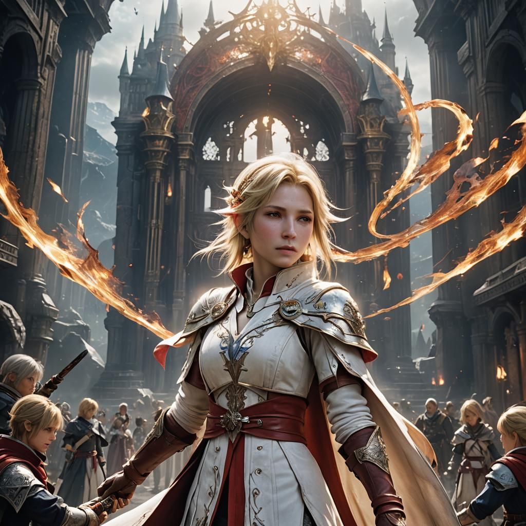 Blonde White Mage Heals Wounded in Final Fantasy