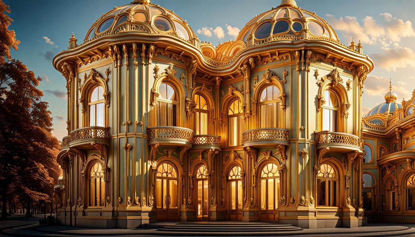 Art Nouveau Rococo Architecture in Golden Light