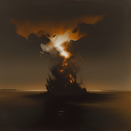 Dramatic Sepia Explosion in Expressive Oil Painting Style