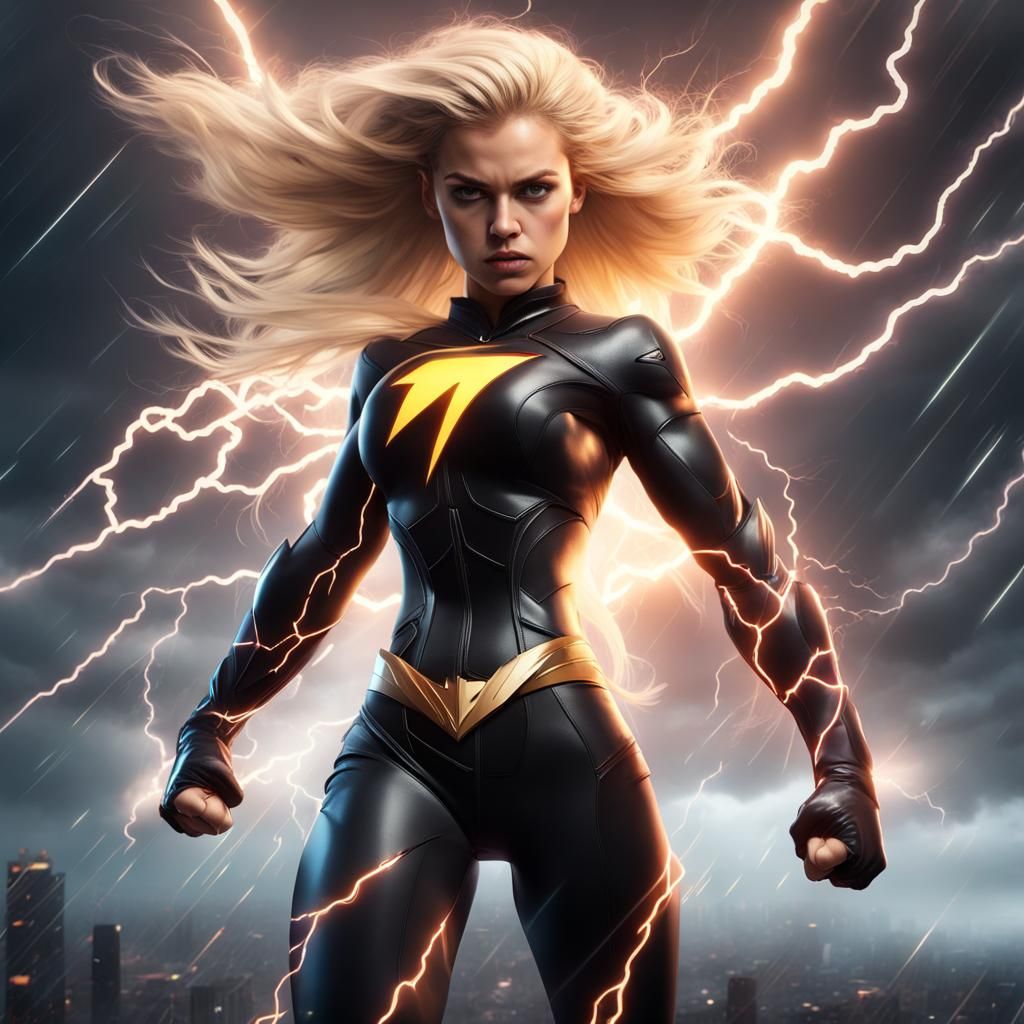Superhero girl with thunder powers.