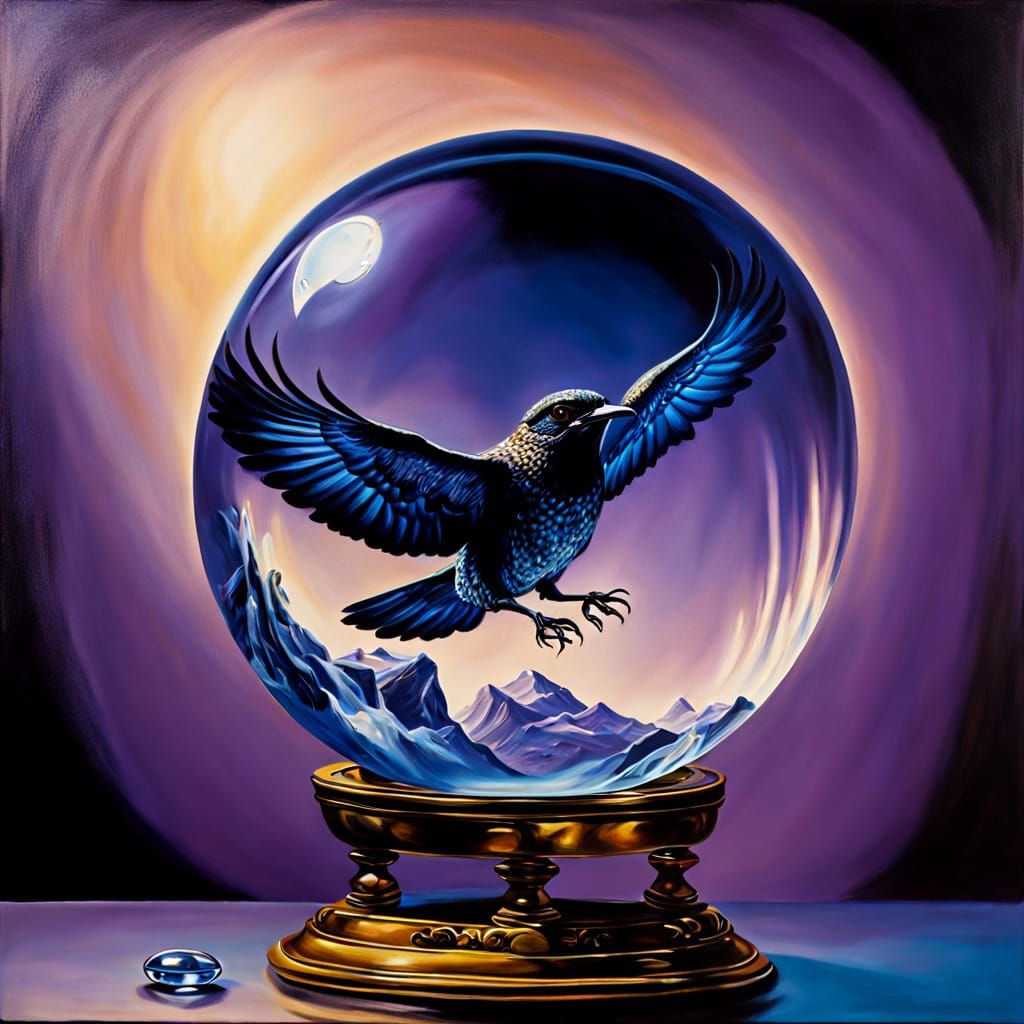 Surreal Nighthawk Inside Crystal Ball Oil Painting