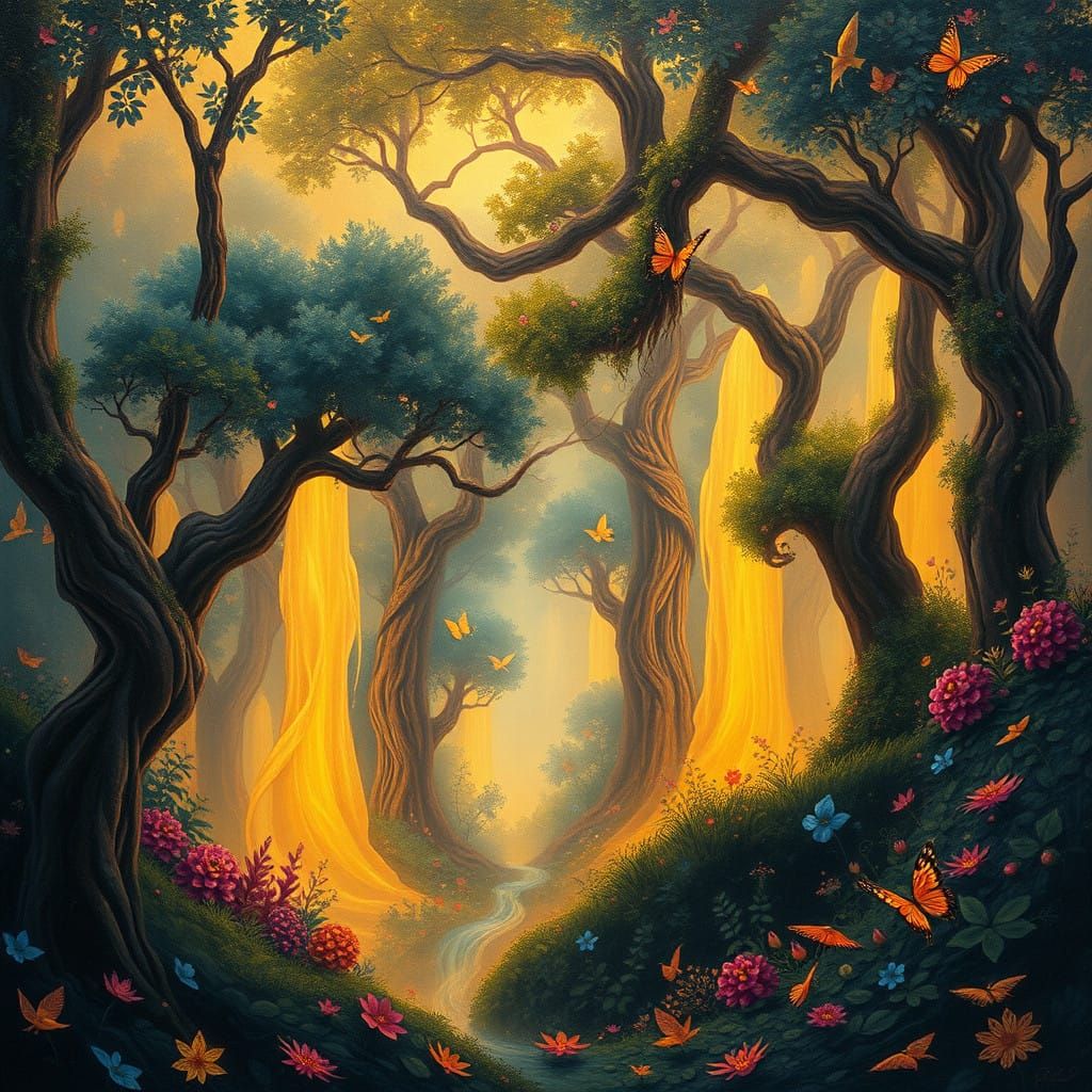 Surreal Golden Forest Reveals Lush Impressionist Landscapes