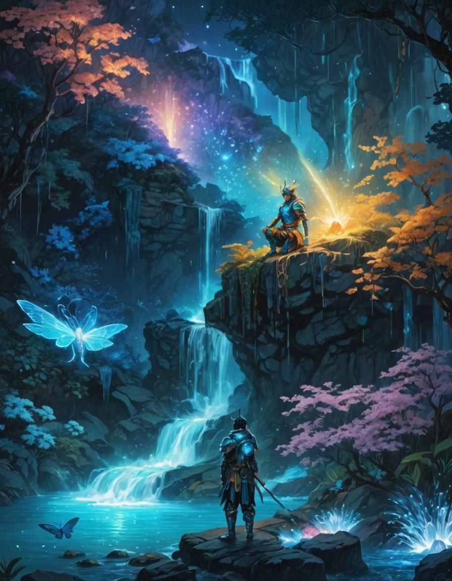 Mystical Warrior Meditating in Cosmic Fantasy Art