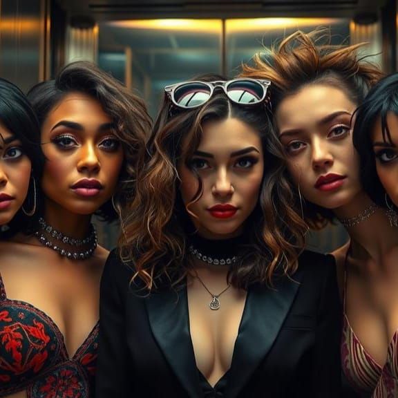 Pop Superstars in Lift: Golden Age Group Portrait