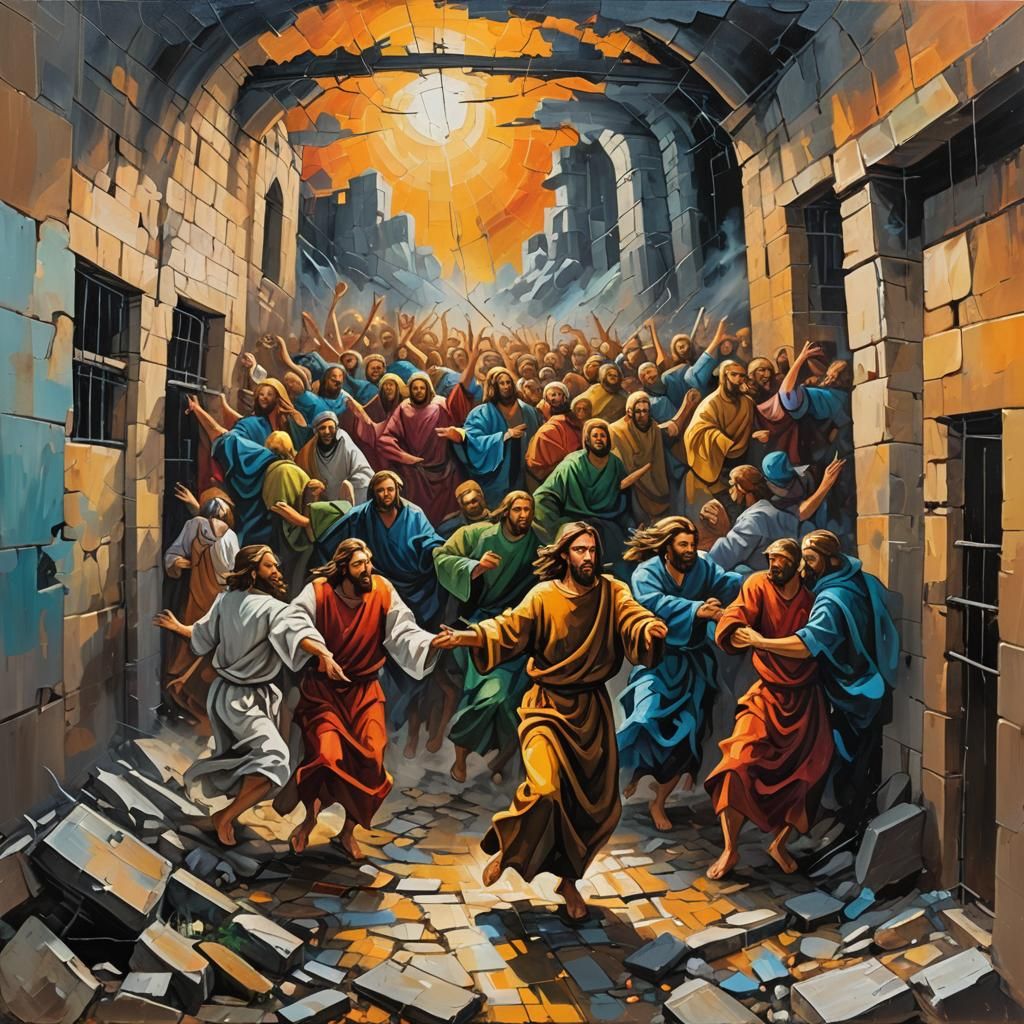 Jesus and Apostles Escape in Neo-Expressionist Painting
