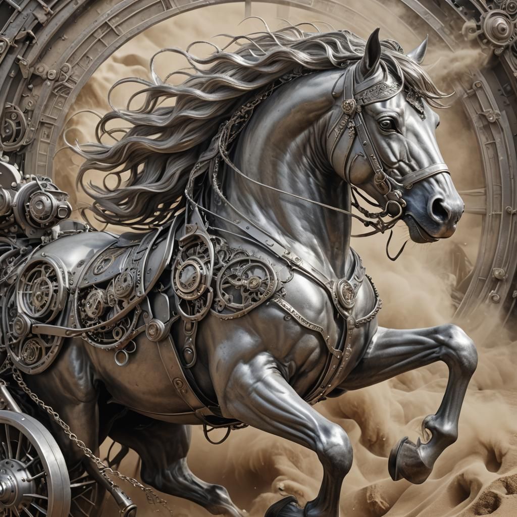 Steampunk Clockwork Stallion: Monochromatic Epic Masterpiece