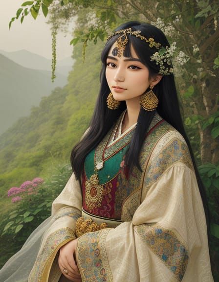 Serene Kabardian Beauty in Traditional Attire