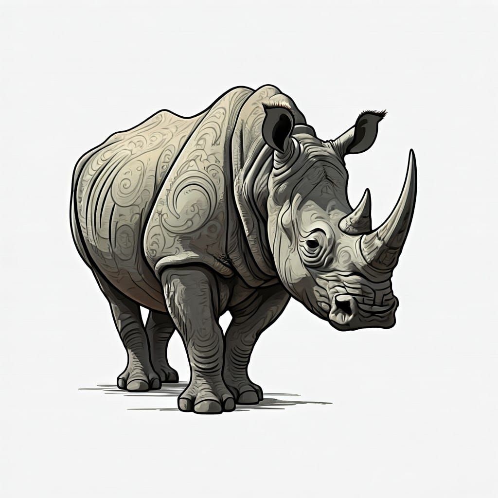 Elegant Art Nouveau Rhino Portrait