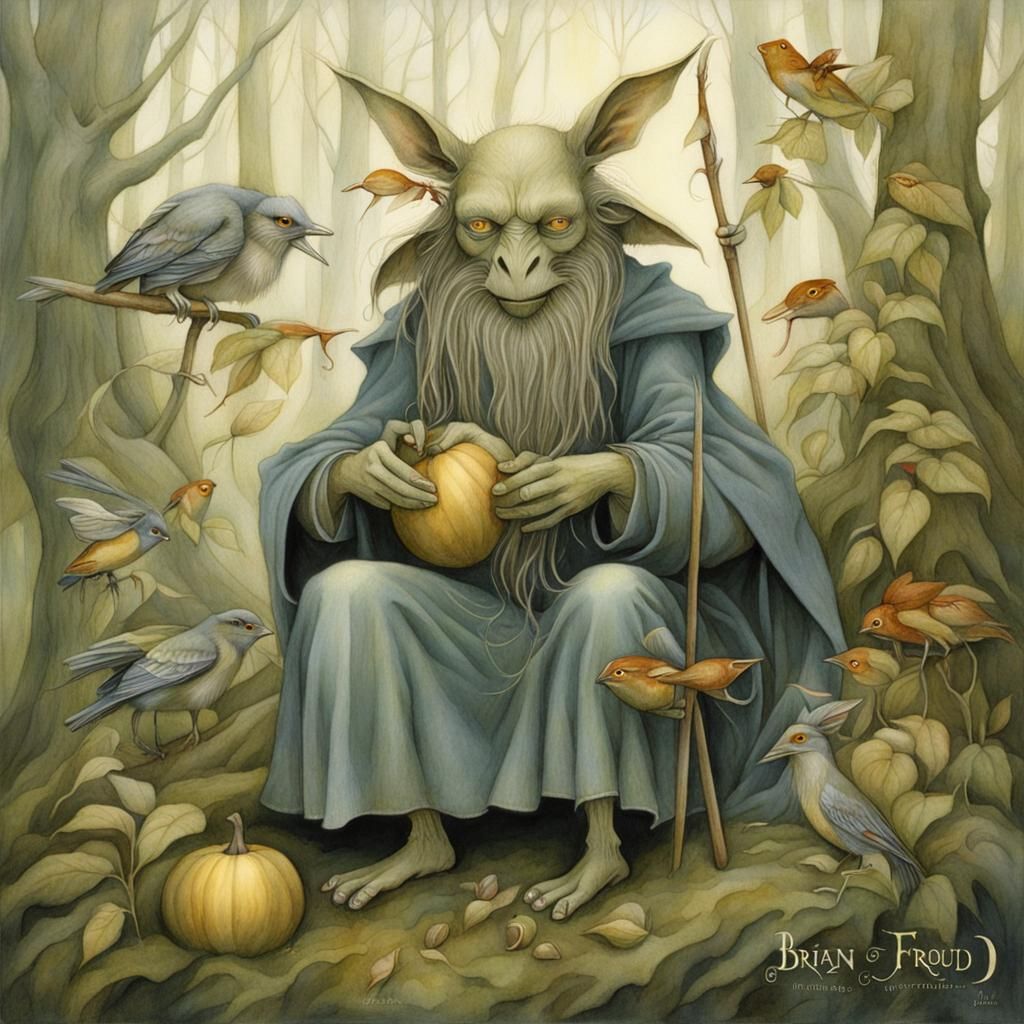 Enchanted Forest Scene with Mystical Creatures