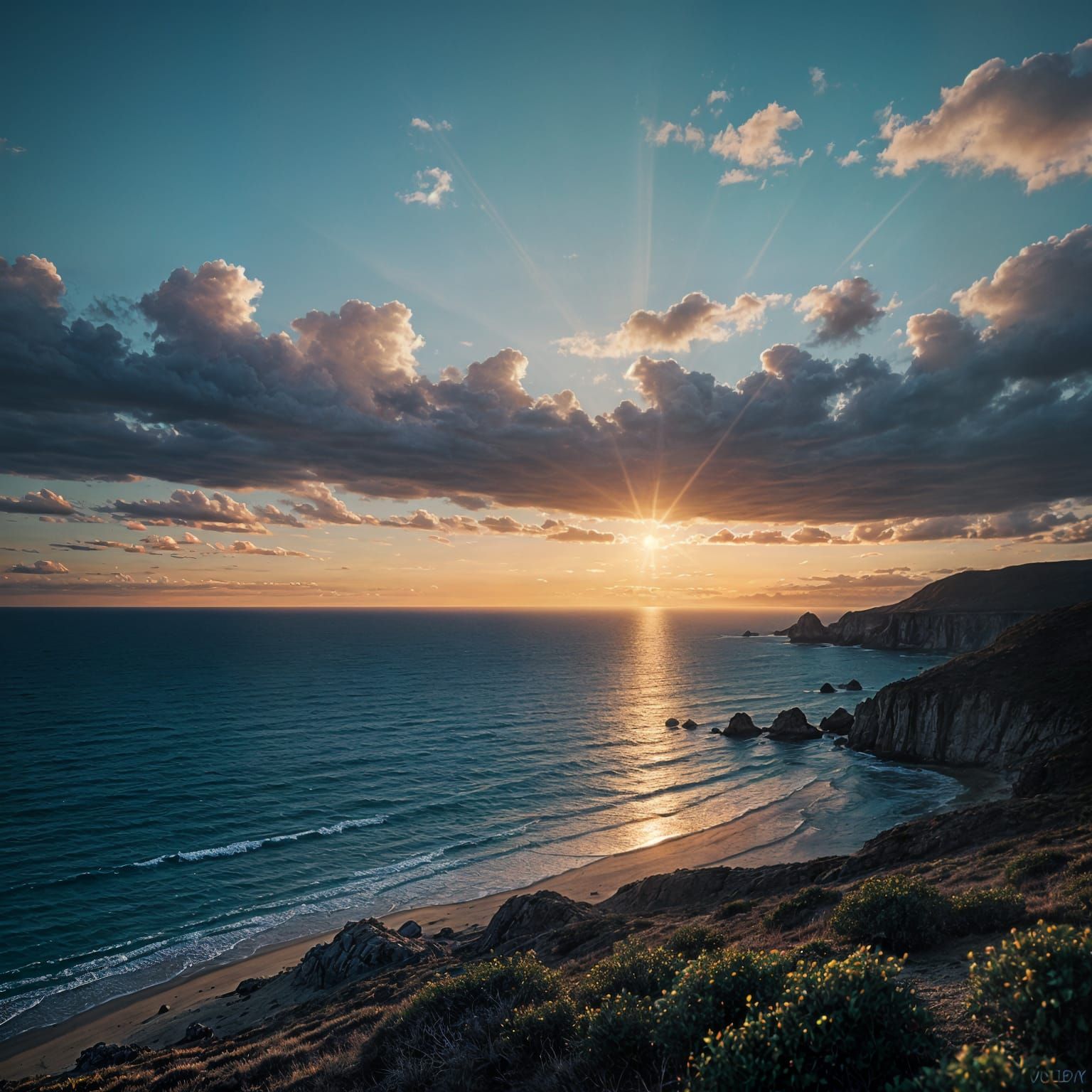 Realistic Turquoise Sunrise with Cinematic Lighting