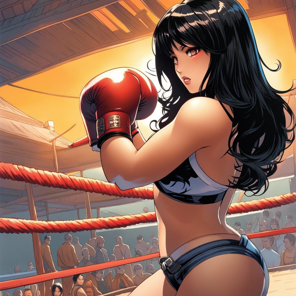 Bikini Boxer and Bigfoot in Manhwa Style