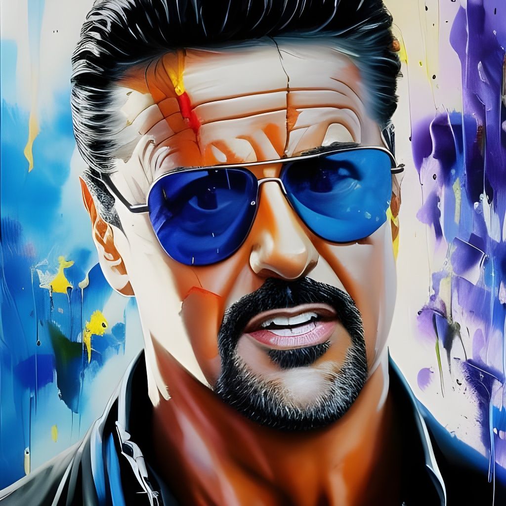 Stallone Portrait with Pilot Glasses, Expressive Speed Paint...