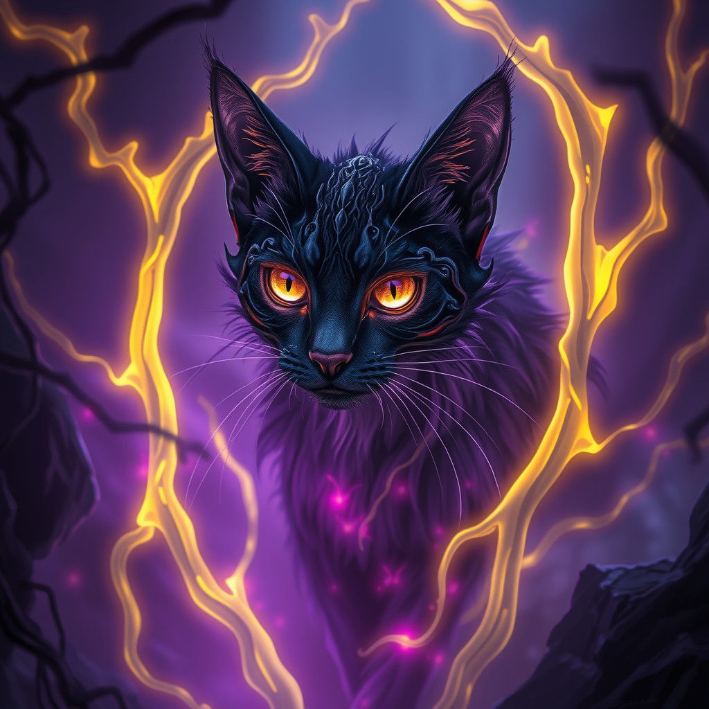 Mystical Electric Cat in Dark Fantasy Style