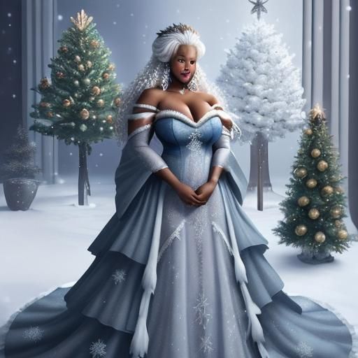 Snow Queen in Anime Style with Christmas Knights