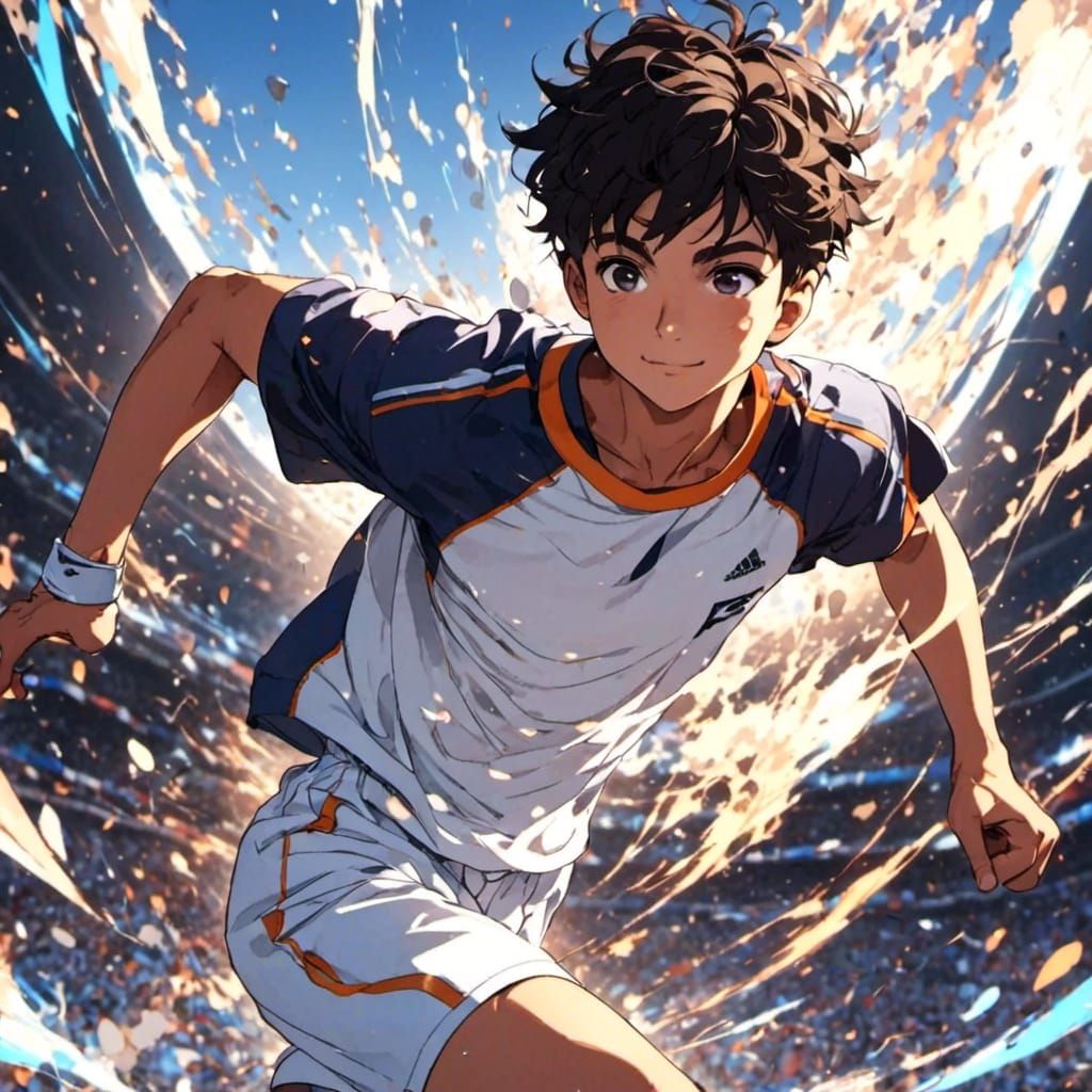 Anime Style Boy Athlete in Relay Race
