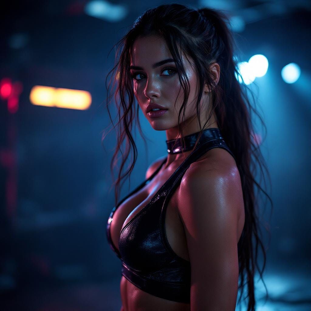 AEW Brunette Wrestler in Dramatic Cinematic Style