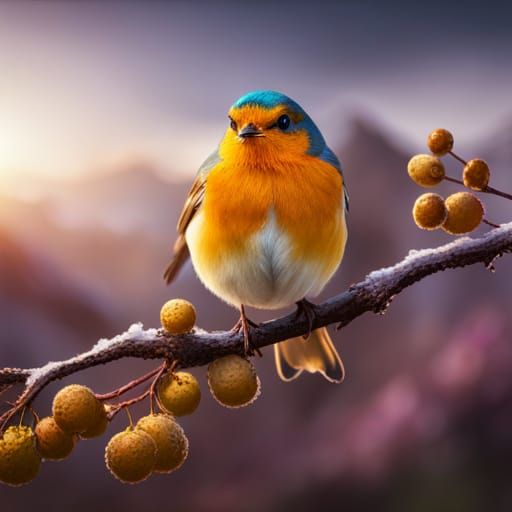 Golden Bird Close-Up: Detailed Matte Painting