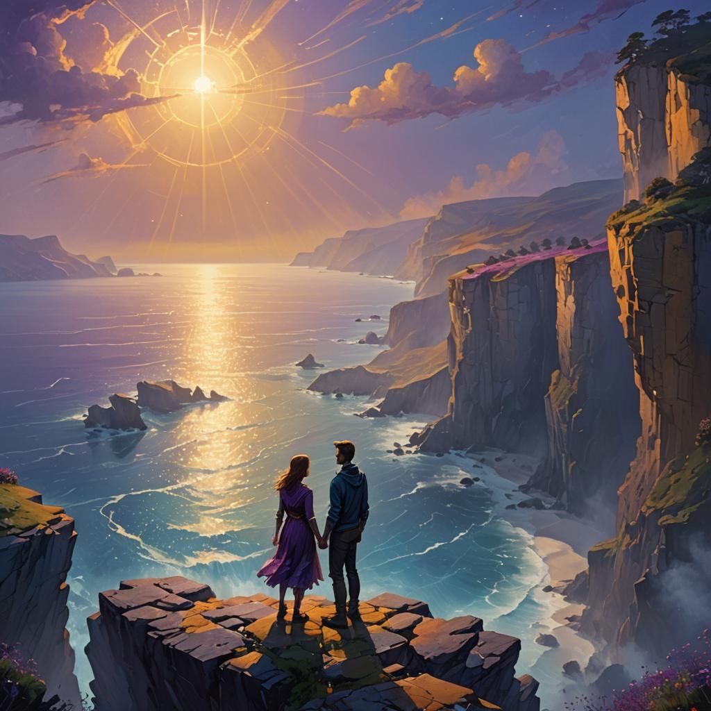 Fantasy Lovers United by Golden Sunbeams