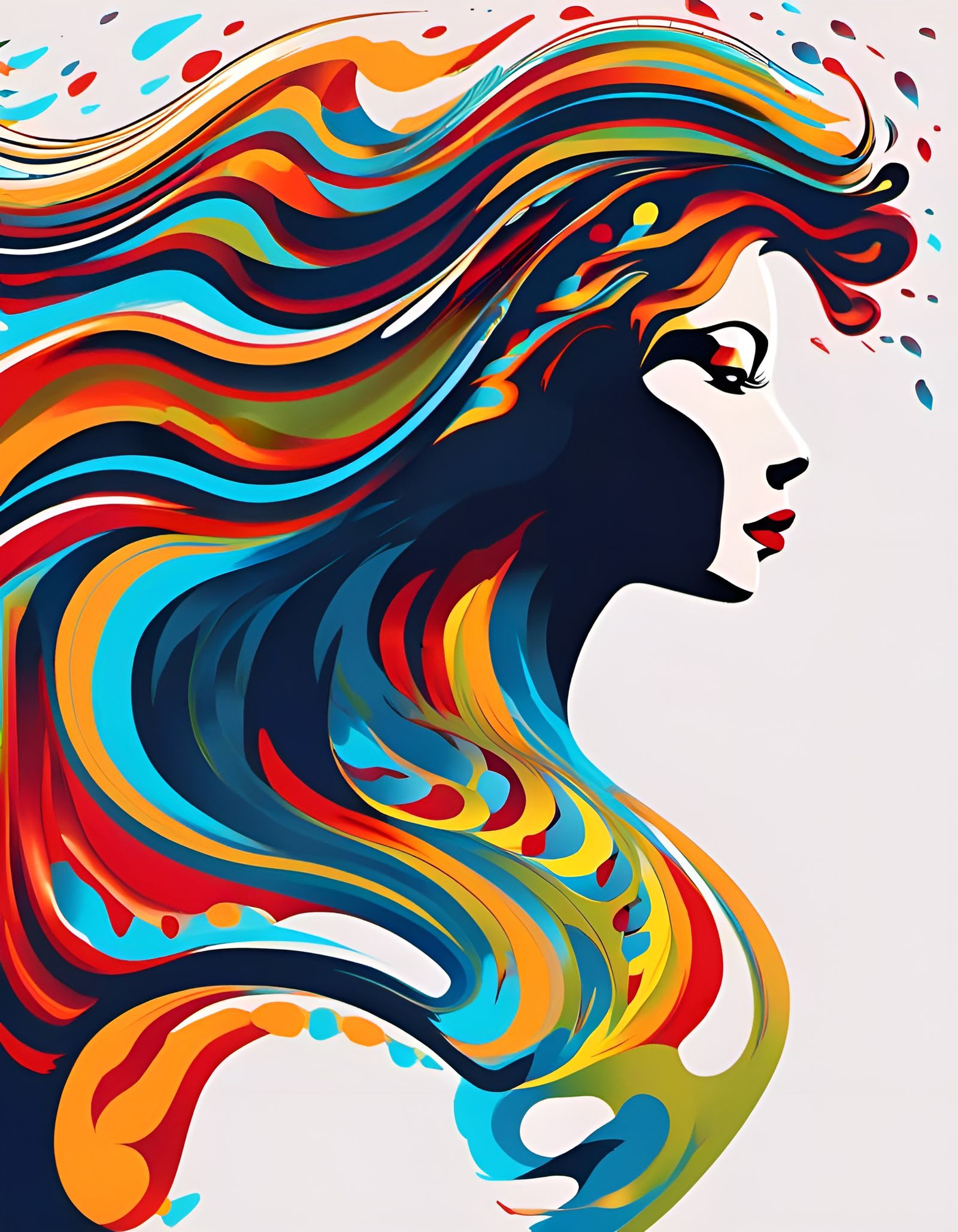 Abstract Wavy Hair Silhouette in Generative Art Style