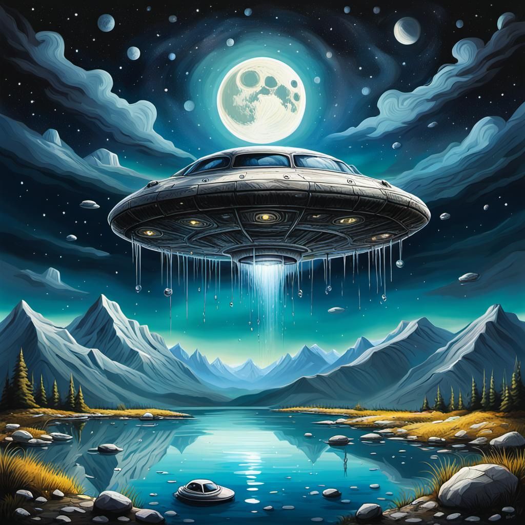 Submerged UFO at Bottom of Lake, Graffiti Art