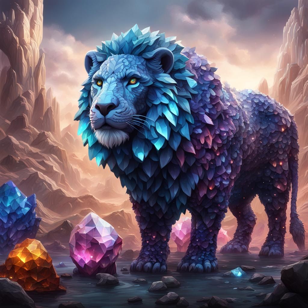Crystalline Lion: Detailed Fantasy Concept Art