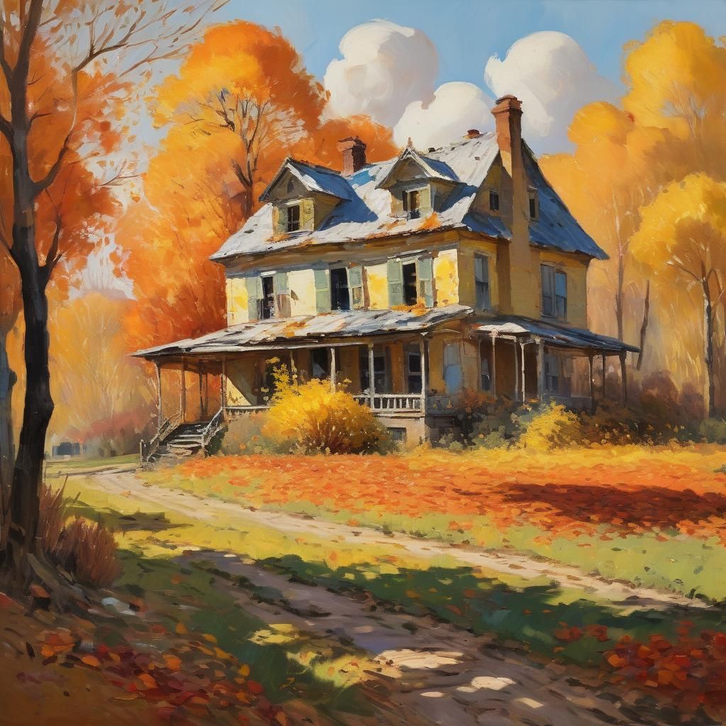 Impressionist Landscape with Dilapidated House